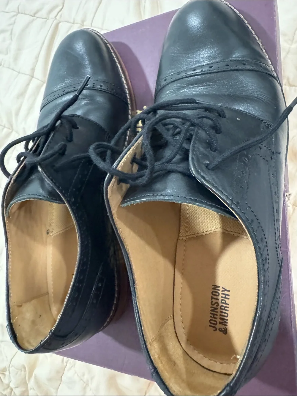 Johnston & Murphy Black Leather Boys' Wingtip Dress Shoes